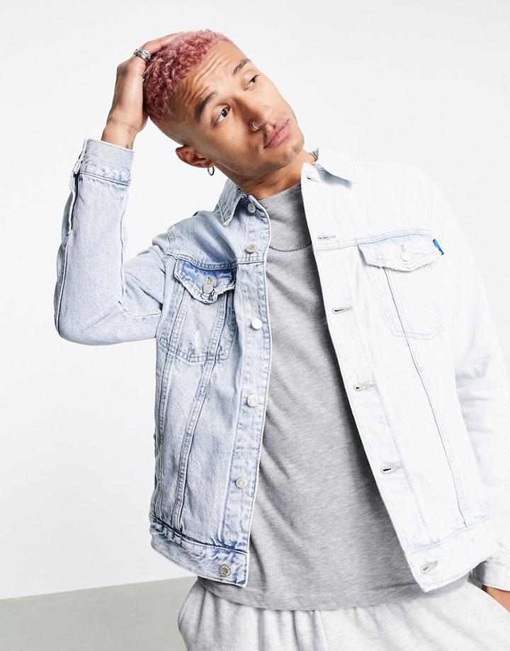 Bershka Denim Jacket In Splice Wash-blues