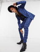Asos Design Super Skinny Soft Tailored Suit Jacket In Dark Blue Windowpane Check