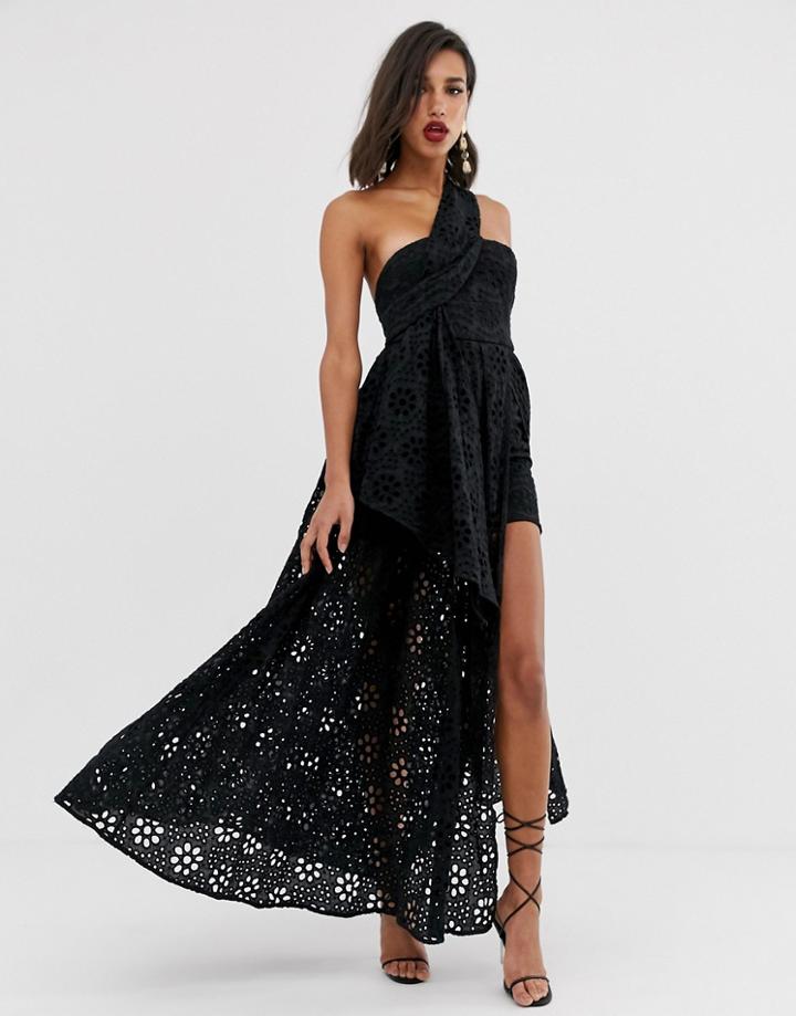 Asos Edition Broderie Dress With Maxi Skirt Overlay - Black
