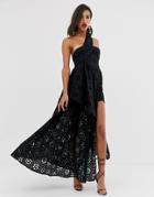 Asos Edition Broderie Dress With Maxi Skirt Overlay - Black