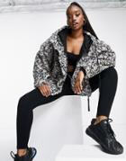 Varley Montalvo Hooded Faux Shearling Jacket In Gray Leopard Print-multi