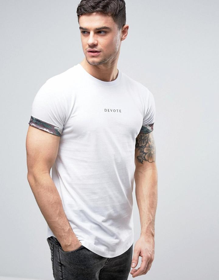 Devote T-shirt In White With Logo And Camo Rolled Sleeve - White