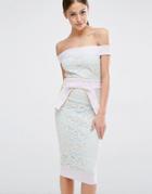 Vesper Bardot Lace Dress With Bow Waist - Lilac