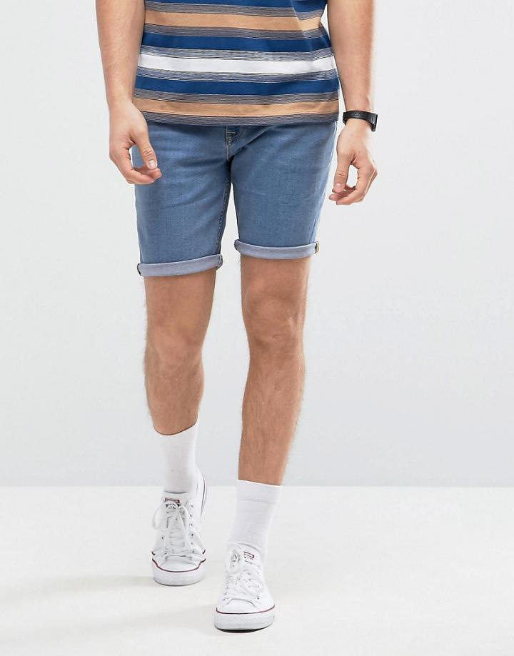 Asos Denim Shorts In Skinny Bright Blue - Blue