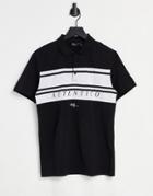 Asos Design Polo T-shirt In Black With Chest Text Print