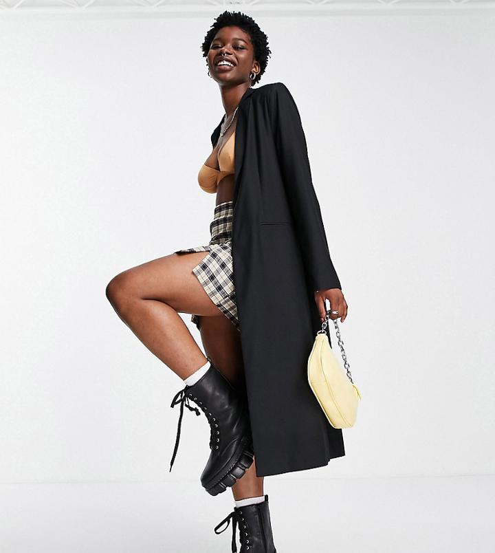 Collusion Long Line Light Weight Blazer In Black-grey