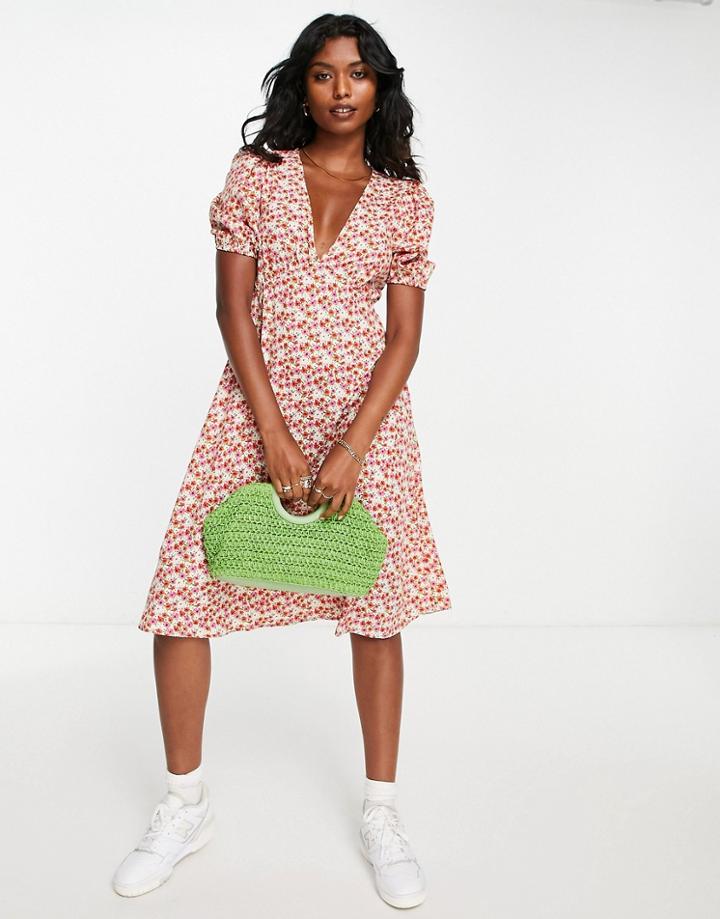 Vero Moda Sweetheart Neck Midi Dress In Floral Print-multi