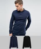 Asos Long Sleeve Jersey Polo 2 Pack Black/navy Save - Multi