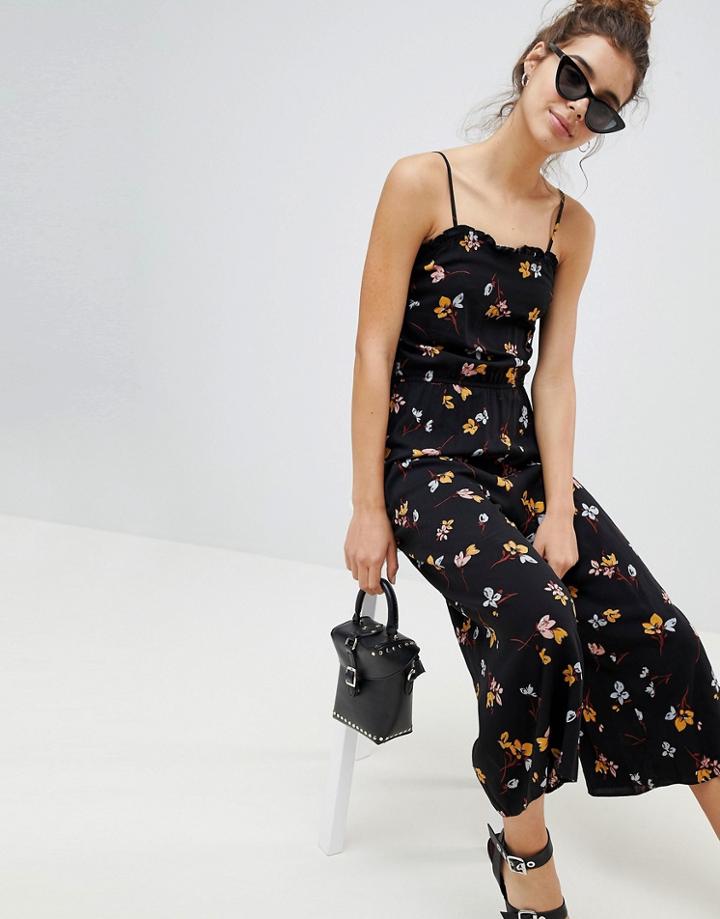 New Look Printed Lattice Side Jumpsuit - Black