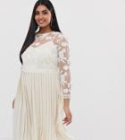 Little Mistress Plus Lace Embroidered Top Midi Dress In Cream - Cream