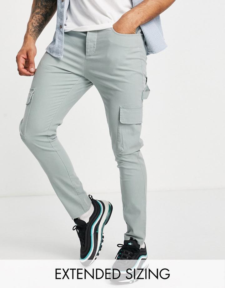 Asos Design Skinny Cargo Pants In Washed Khaki-green