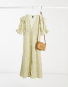 Influence Button Down Front Midi Dress In Floral-green