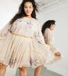 Asos Edition Curve Floral Beaded Mesh Dress With Balloon Sleeves-pink