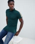 Asos Design Muscle Polo Shirt With Contrast Shoulder Taping In Green - Green