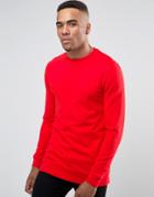 Asos Longline Muscle Fit Sweatshirt In Red - Red