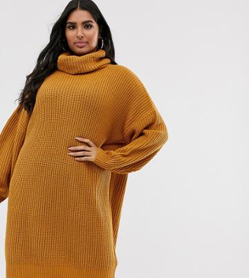 Micha Lounge Curve Oversized High Neck Sweater Dress - Brown