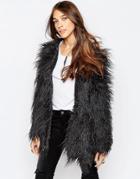 Noisy May Yogi Shaggy Faux Fur Coat - Black
