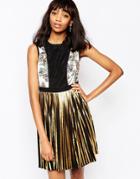 Sportmax Code Mini Dress With Metallic Pleated Skirt - Black