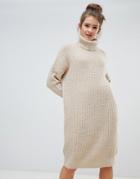 Only Roll Neck Midi Sweater Dress In Beige-tan