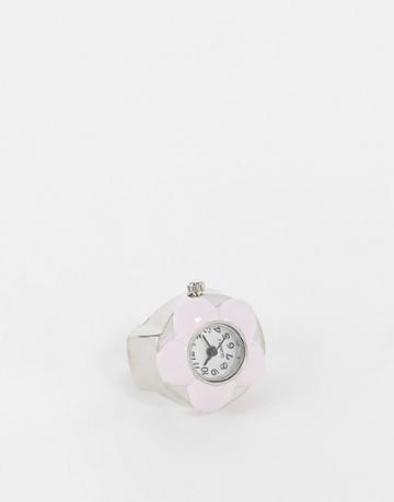 Designb London Flower Ring Watch In Pink