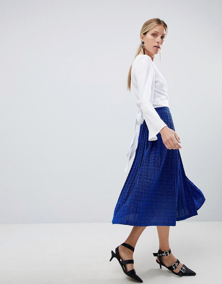 Unique 21 Blue Glitter Pleated Skirt - Blue