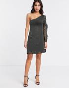 Stevie May Speckle One Shoulder Mini Dress-black