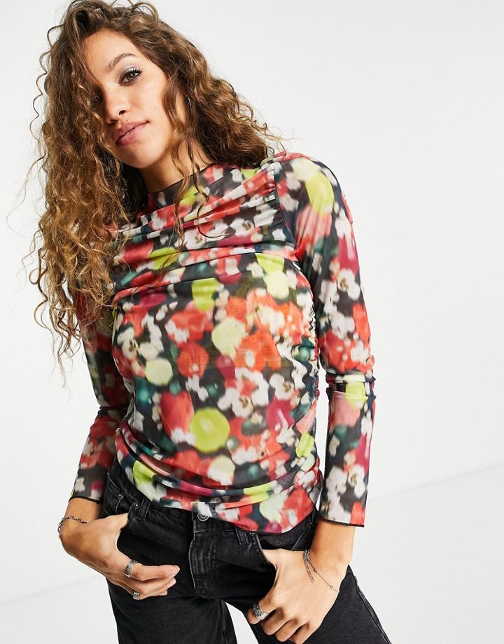 Bolongaro Trevor Sheer Printed Ruched Mesh Top In Multi