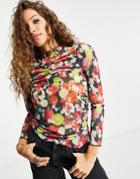 Bolongaro Trevor Sheer Printed Ruched Mesh Top In Multi