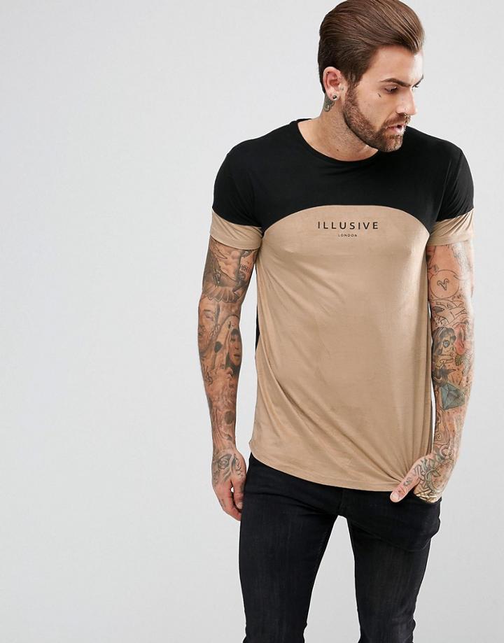 Illusive London Muscle T-shirt In Stone Suedette - Stone