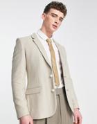 Asos Design Super Skinny Suit Jacket In Stone Microtexture-neutral