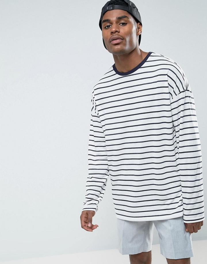 Asos Oversized Stripe Long Sleeve T-shirt - White