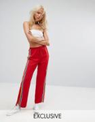 Reclaimed Vintage Inspired Festival Wide Leg Pants With Rainbow Trim - Red