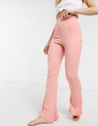 In The Style X Billie Faiers Loungewear Ribbed Flare Pants In Blush-pink