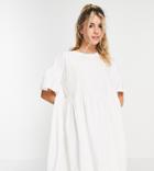 In The Style X Olivia Bowen Exclusive Smock Dress With Fluted Sleeves In White