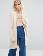 Lost Ink Chunky Cable Knit Cardigan - Beige