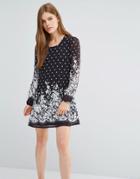 Yumi Shift Dress In Floral & Spotty Print - Black