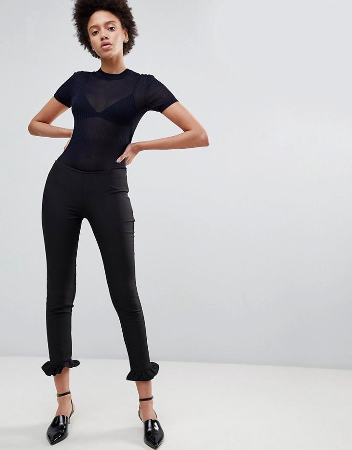 Unique21 Tailored Pants With Ruffle Hem - Black