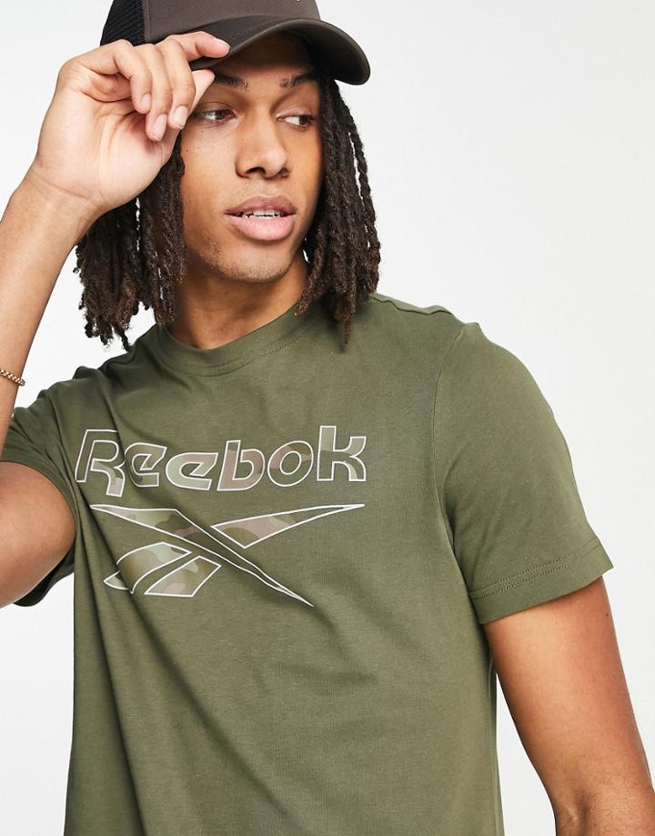 Reebok Camo Logo T-shirt In Khaki Green