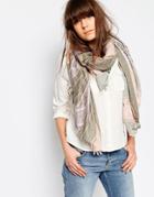 Pieces Pink And Gray Striped Print Scarf