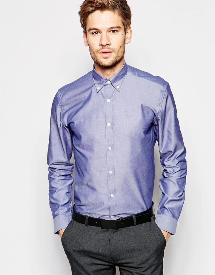 Selected Homme Long Sleeve Smart Shirt In 100% Cotton In Regular Fit - Dk Blue