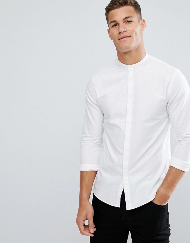 Kiomi Longline Shirt With Grandad Collar In White - White