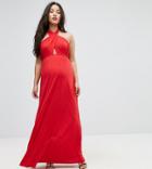Bluebelle Maternity Maxi Dress With Halter Neck And Cut Out Detail - Red
