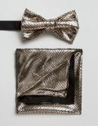 Asos Gold Bow Tie And Pocket Square - Gold