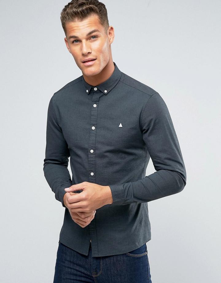 Asos Skinny Oxford Shirt In Teal With Logo - Green