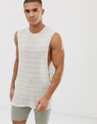 Asos Design Relaxed Sleeveless T-shirt With Extreme Dropped Armhole In Fancy Linen-white