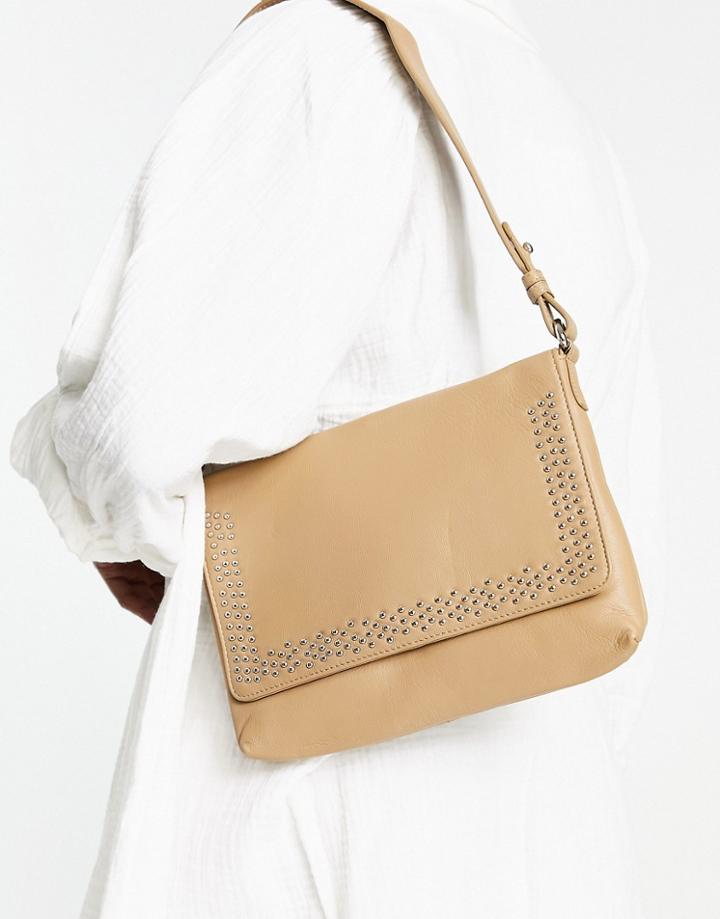 Urbancode Leather Stud Detail Shoulder Bag In Brown