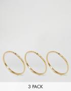 Asos Gold Plated Sterling Silver Pack Of 3 Etched Rings - Gold