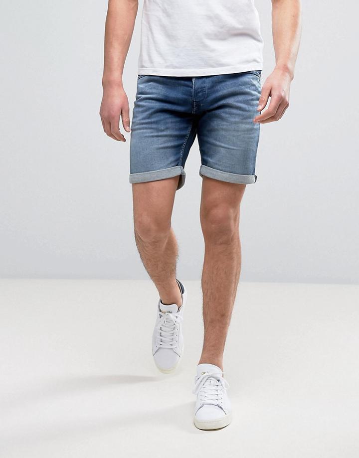 Jack & Jones Intelligence Denim Shorts In Regular Fit With Rolled Hem - Blue