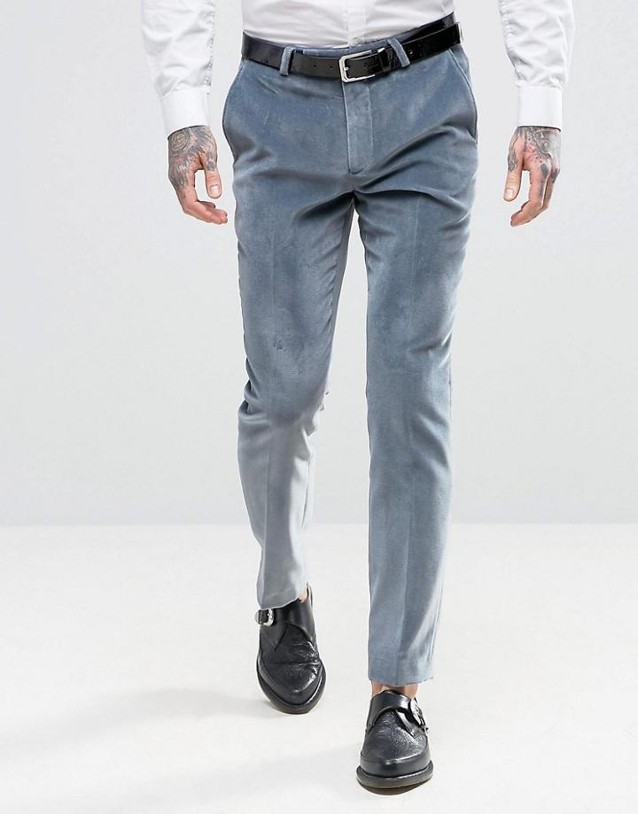 Noose & Monkey Super Skinny Suit Pants In Velvet - Blue