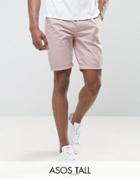 Asos Tall Slim Chino Shorts In Light Pink - Pink